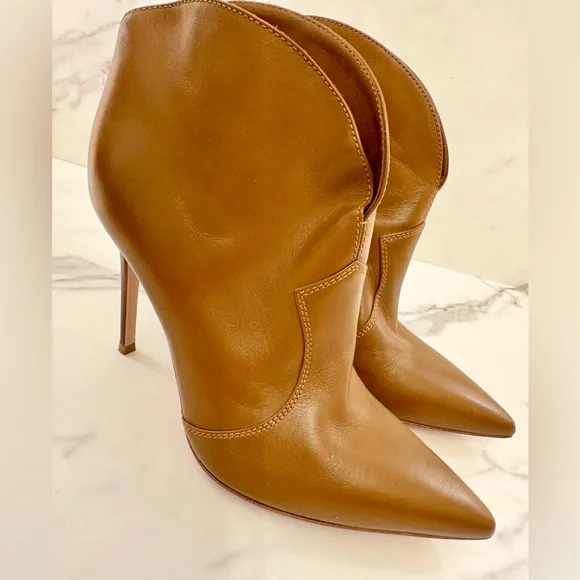 Gianvito Rossi Mable 105 Cognac Leather Ankle Boots 38.5 - Picture 5 of 8